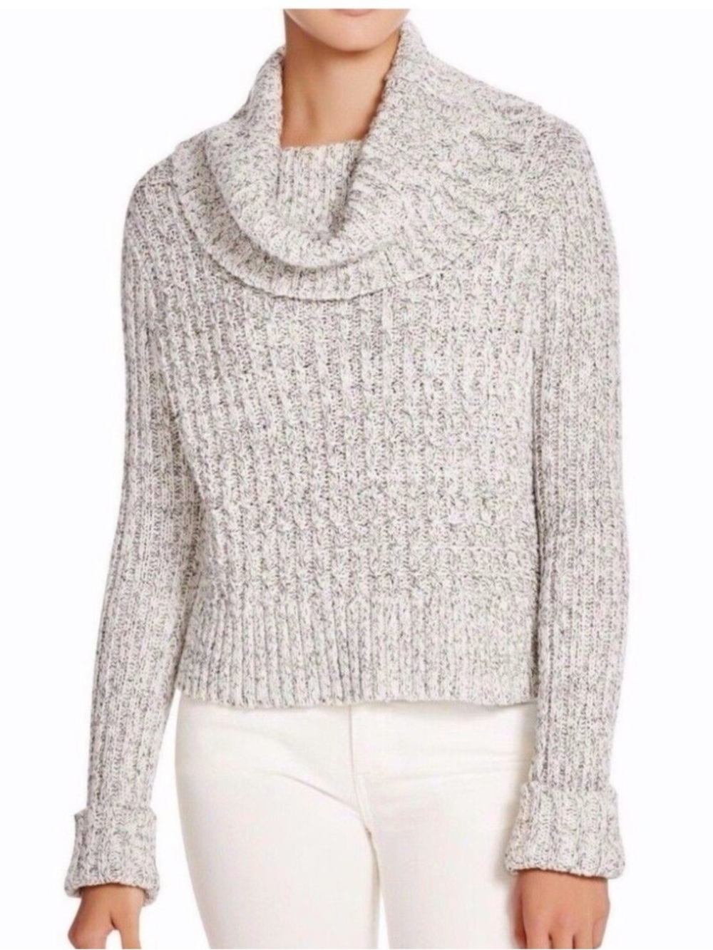 Free People Twisted Cable Cozy Pink Marled Turtleneck Sweater Ballet Combo med